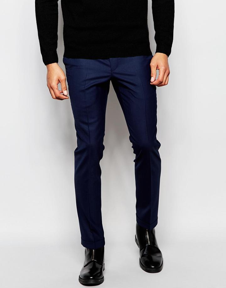 Noak Pants In Skinny Fit With Contrast Turn Up - Navy