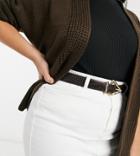 Asos Design Curve Waist And Hip Jeans Belt With Textured Triangle Buckle In Brown Croc