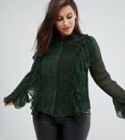 Unique 21 Hero Blouse With Ruffle Detail In Glitter Rib - Green