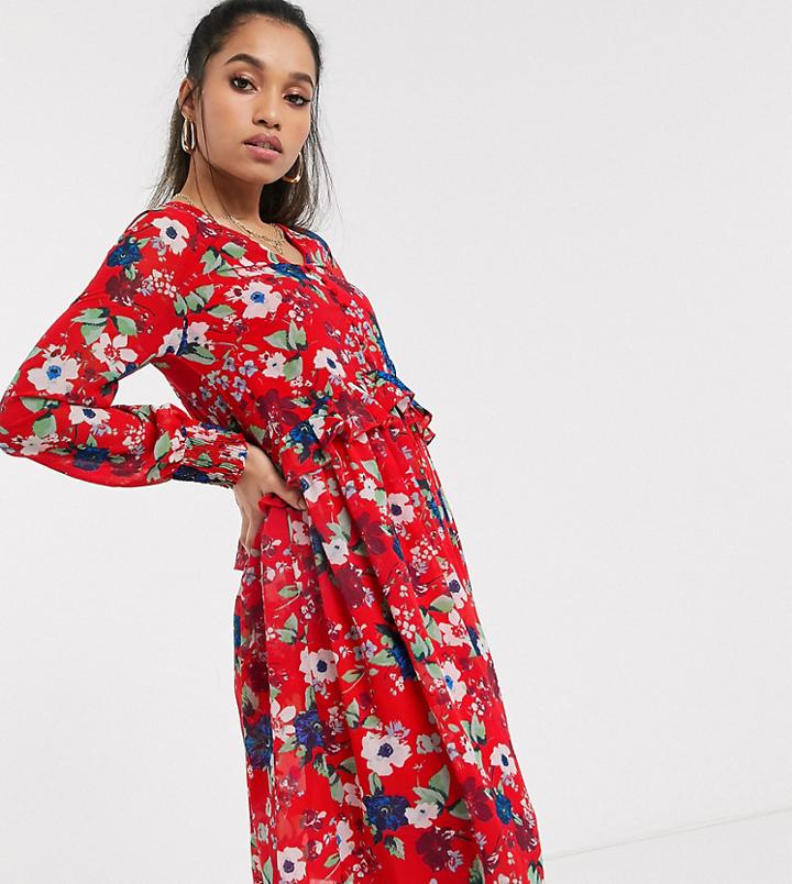 Vero Moda Petite Drop Waist Floral Smock Dress-multi