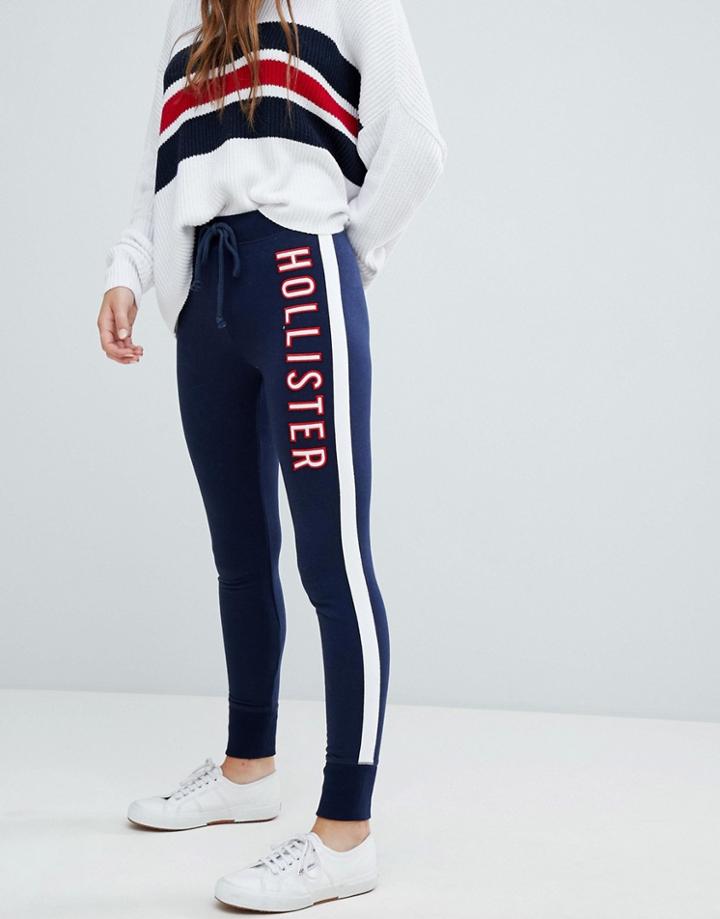 Hollister Logo Skinny Track Pant With Stripe - Navy