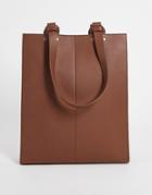 Asos Design Leather Structured Tote Bag In Brown