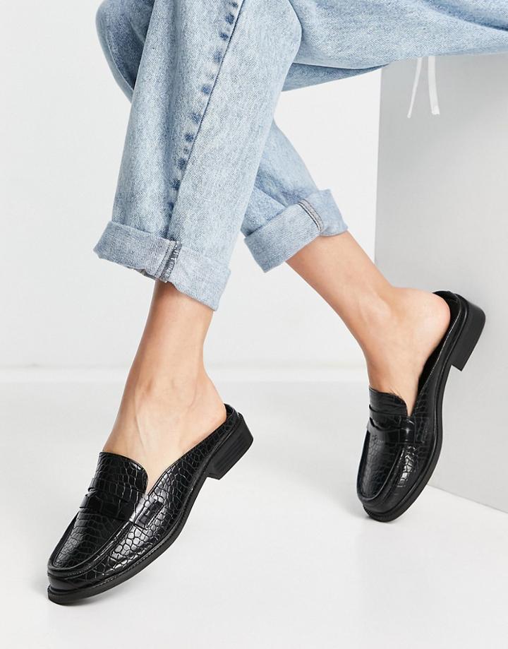 Asos Design Maximal 90's Mule Loafers In Black Croc
