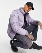Pull & Bear Puffer Coat In Lilac-purple