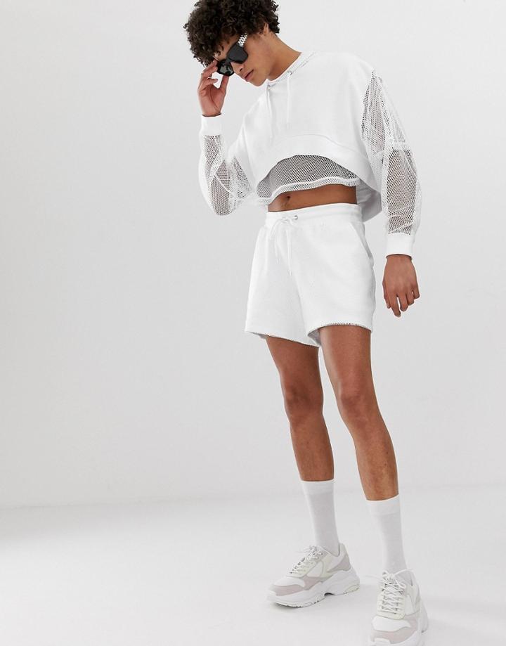 Asos Design Two-piece Jersey Relaxed Shorts With Mesh Overlay In White - White