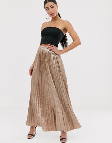 Koco & K Pleated Maxi Skirt In Stone - Beige