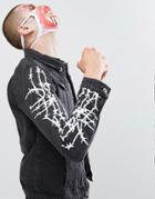 Liquor N Poker Halloween Barbed Wire Print Denim Jacket - Black