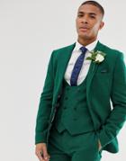 Asos Design Wedding Super Skinny Suit Jacket In Green Twill - Green