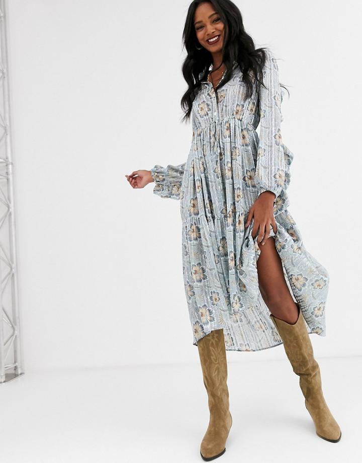 Mango Button Front Asymmetric Hem Dress In Floral Print
