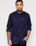 Asos Military Shirt In Navy Drape Fabric In Regular Fit - Navy