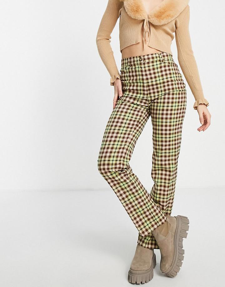 Monki Polyester Check Pants In Multi - Multi