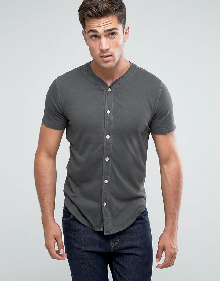Abercrombie & Fitch Baseball T-shirt Muscle Slim Fit Button Through - Navy