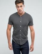 Abercrombie & Fitch Baseball T-shirt Muscle Slim Fit Button Through - Navy