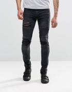 Asos Super Skinny Jeans With Abrasions In Biker Style - Black