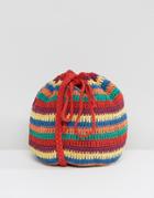 South Beach Drawstring Cotton Crochet Tropical Brights Cross Body Bag - Multi
