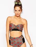 Asos African Print Strappy Contrast Bandeau Bikini Top - Multi