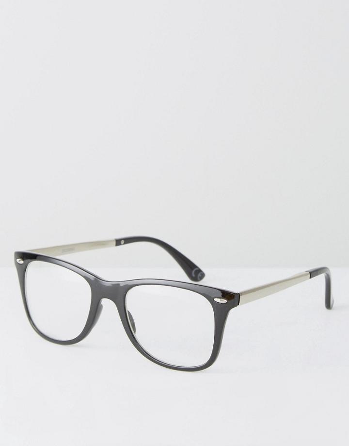 Asos Square Clare Lens Glasses In Black With Metal Arms - Black
