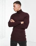 Threadbare Cotton Ribbed Roll Neck Sweater In Midnight Brown