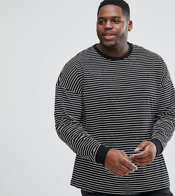 Asos Design Plus Oversized Stripe Long Sleeve T-shirt - Black