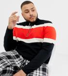 Collusion Plus Sweater With Half Zip In Color Block Stripe - Black
