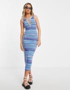 Asos Design Sleeveless Lace Up Detail Midi Jersey Dress In Blue Stripe