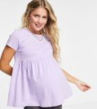 Asos Design Maternity Fitted Peplum Top In Lilac-purple