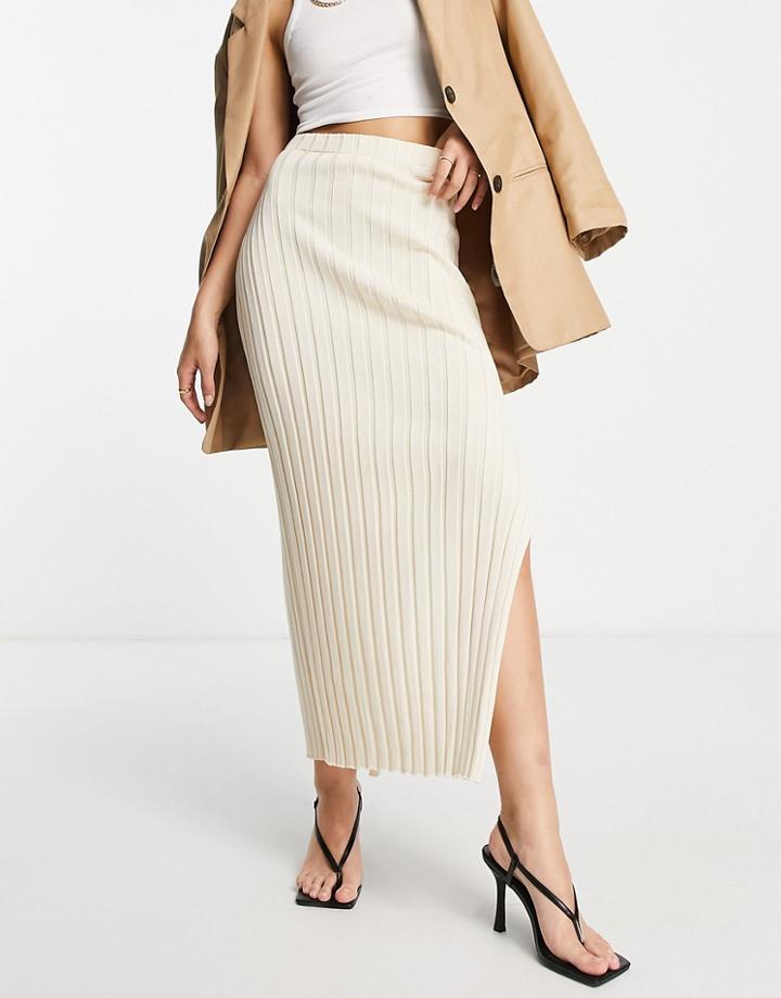 Pretty Lavish Lightweight Knit Midi Skirt In Cream - Part Of A Set-white