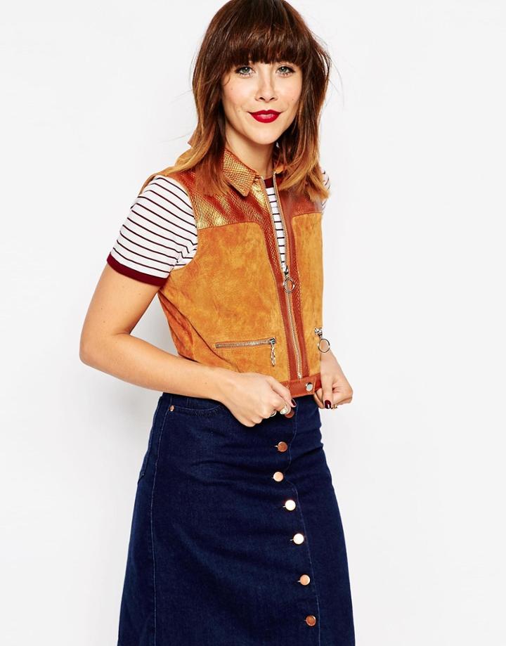 Megan X Asos Tops Sleeveless Cropped Zip Thru Vest - Tan