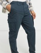 Selected Homme Cargo Pants With Cuffed Hem In Navy