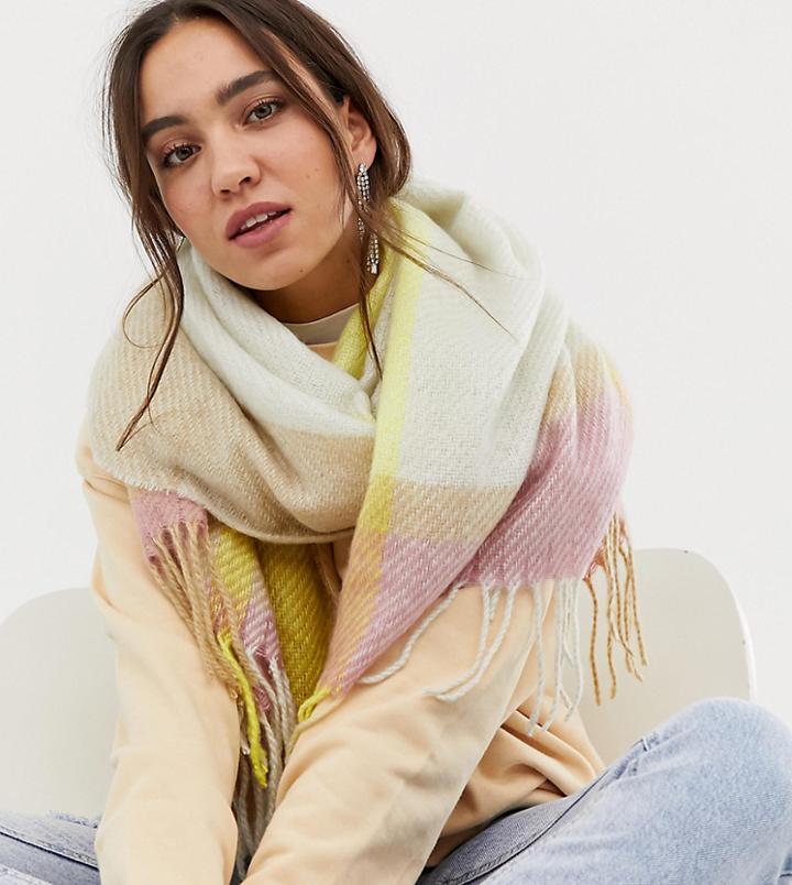 River Island Scarf In Cream Check - Cream