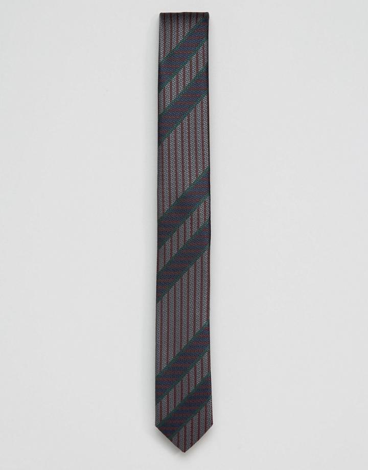 Asos Slim Tie With Stripe Design In Gray - Gray