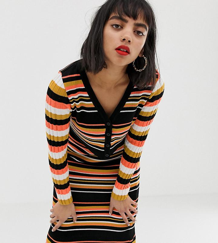Asos Design Petite Two-piece Skinny Rib Crop Cardigan In Stripe-multi