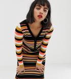 Asos Design Petite Two-piece Skinny Rib Crop Cardigan In Stripe-multi