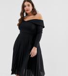 Asos Design Curve Pleated Bardot Midi Dress-black
