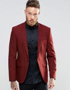 Asos Skinny Blazer In Red With Peak Lapel - Red