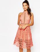 Love Triangle High Neck Midi Dress - Neon Coral