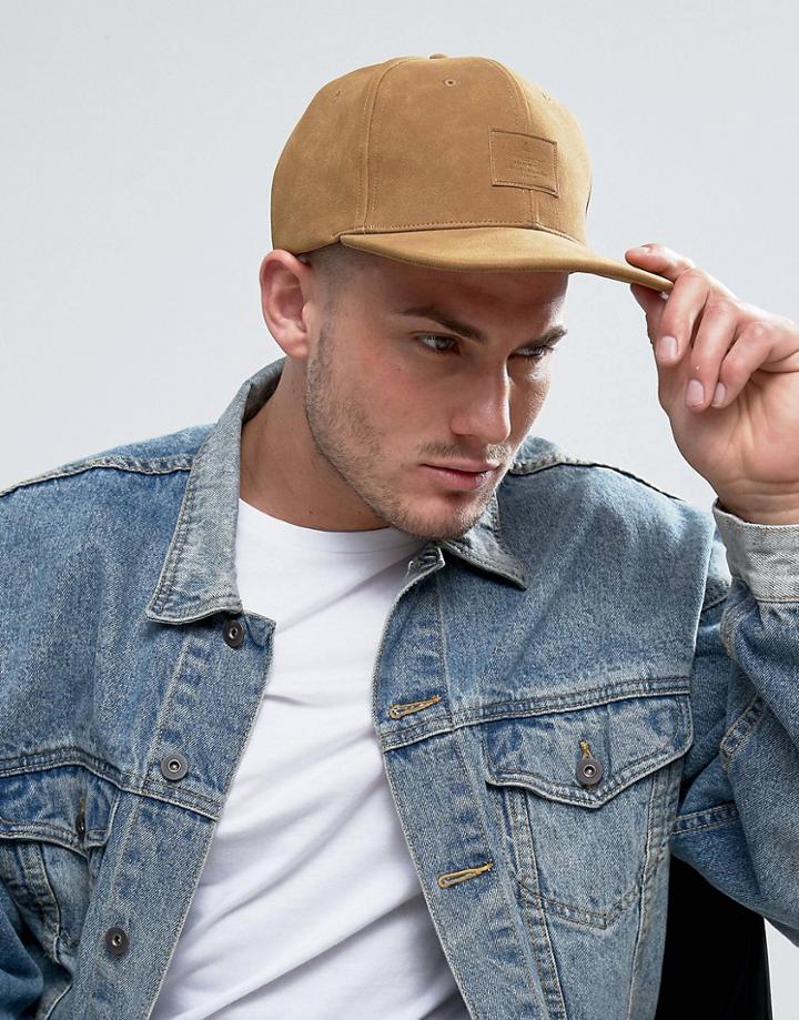 Asos Snapback Cap In Light Brown Faux Suede - Brown