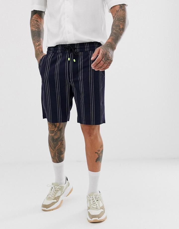 Bershka Shorts In Navy Pinstripe - Navy