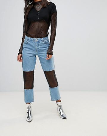Chorus Mesh Paneled Mom Jeans - Blue