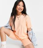 Threadbare Petite Legging Shorts And Oversized T-shirt Set In Apricot-orange