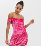 Vero Moda Petite Velvet Bardot Mini Dress-pink
