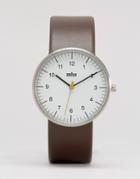 Braun Classic Leather Watch In Brown & White Dial - Brown