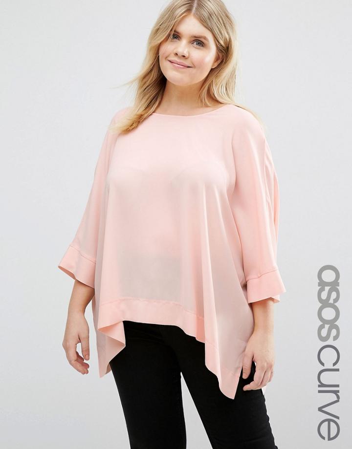 Asos Curve Oversized Woven Tee With V Back - Blush