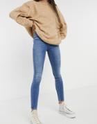 Vero Moda Sophia High Rise Skinny Jean With Distressing In Medium Blue-blues