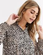 Miss Selfridge Blouse With Shirred Waist In Leopard Print