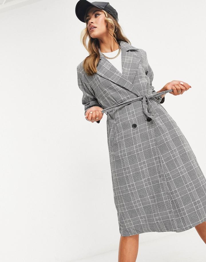 Parisian Tie Waist Trench In Plaid-black