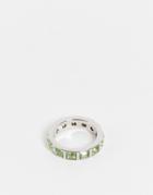 Asos Design Slim Band Ring With Green Peridot Crystals In Silver Tone