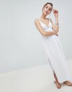 Asos Design Maxi Sundress With Broderie Top - White
