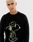 Pull & Bear Snoopy Sweater In Black With Neon Print - Black