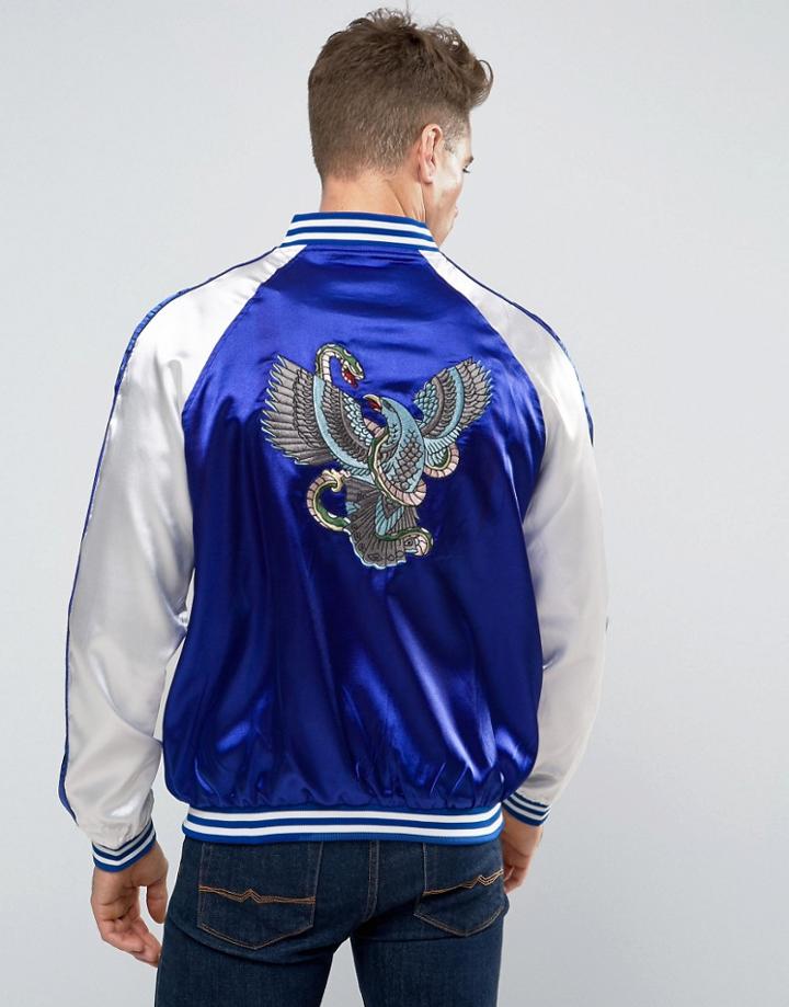 Liquor & Poker Embroidered Satin Bomber Snake Eagle - Black